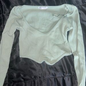 Zara Long Sleeve Ribbed Top - Mint Green